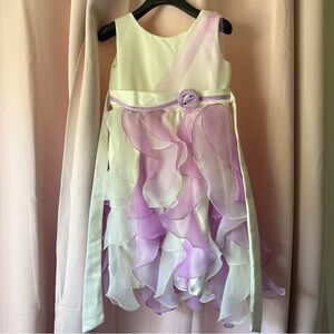 White&Purple Flower Tulle Ruffle Sleeveless Tutu Dress